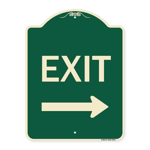 Designer Series-Exit With Right Arrow, Green Heavy-Gauge Aluminum, 24" H, 18" L, G-1824-9842